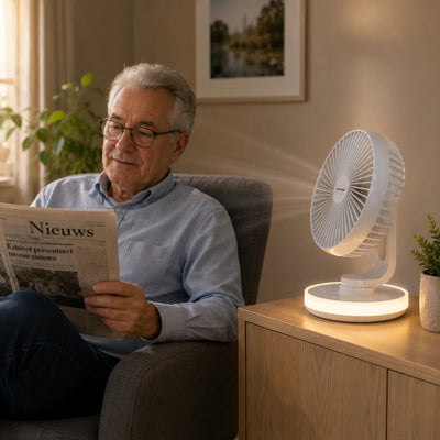 Draadloze ventilator - Oplaadbare Burea вентilator met LED Verlichting