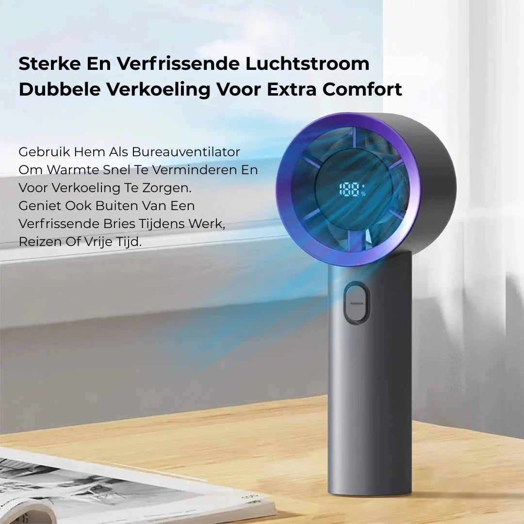Draagbare mini-handventilator, oplaadbaar via USB – 5 snelheden + LED-display