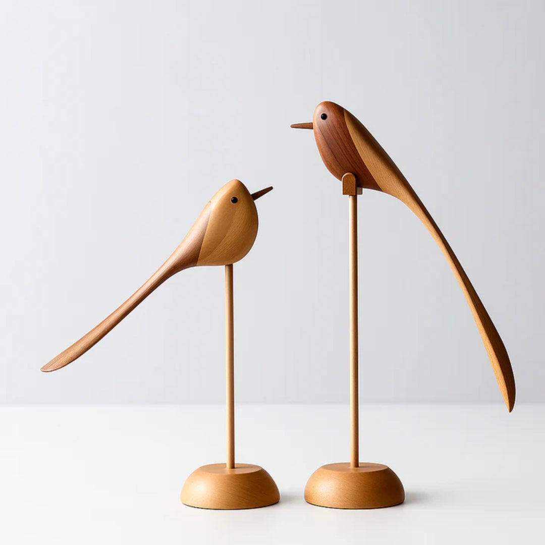 Woodora - Scandinavische Vogel Houtsculpturen (2 Stuks)