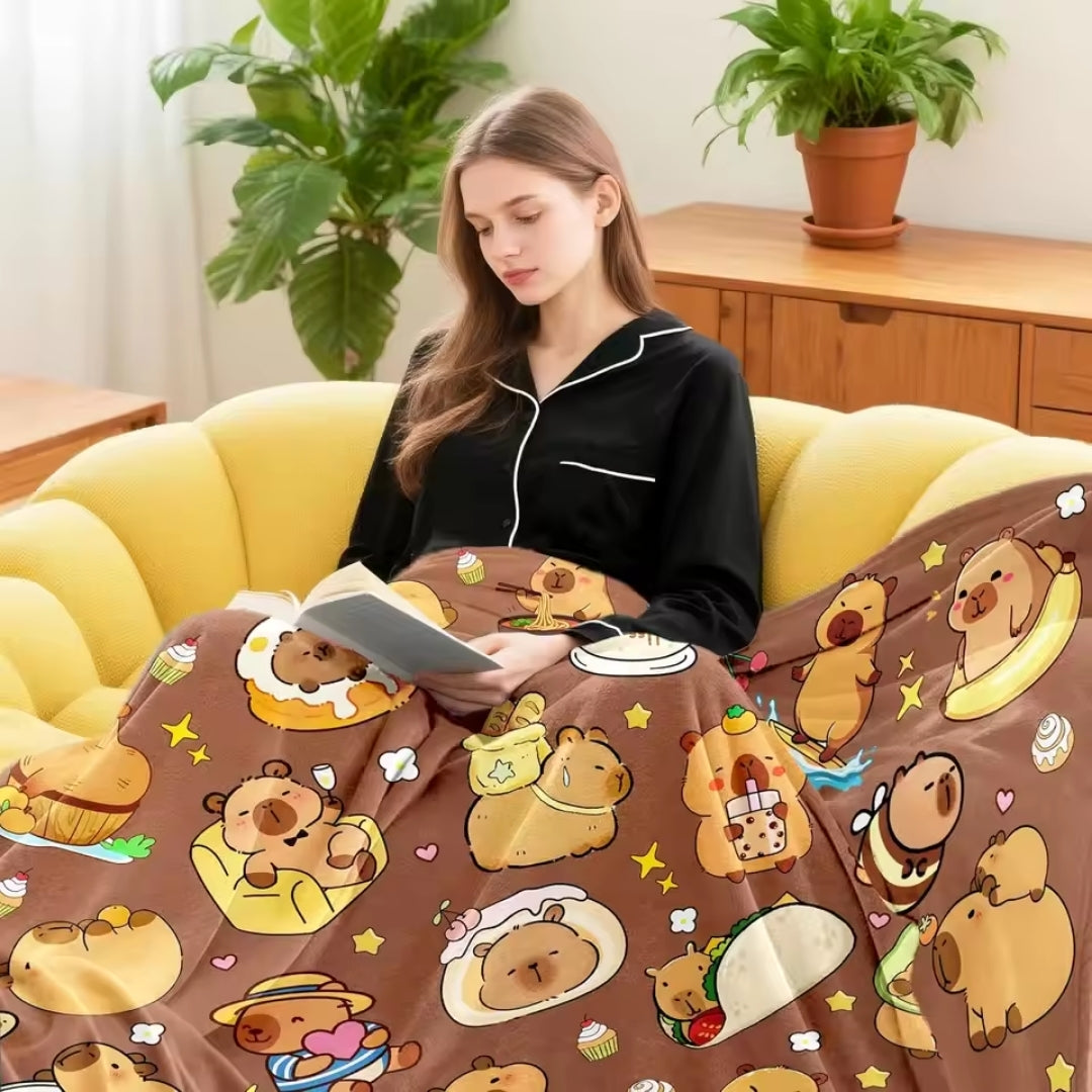 Capybara Deken - Zachte Fleece Deken met Cartoon Print - Cozybara
