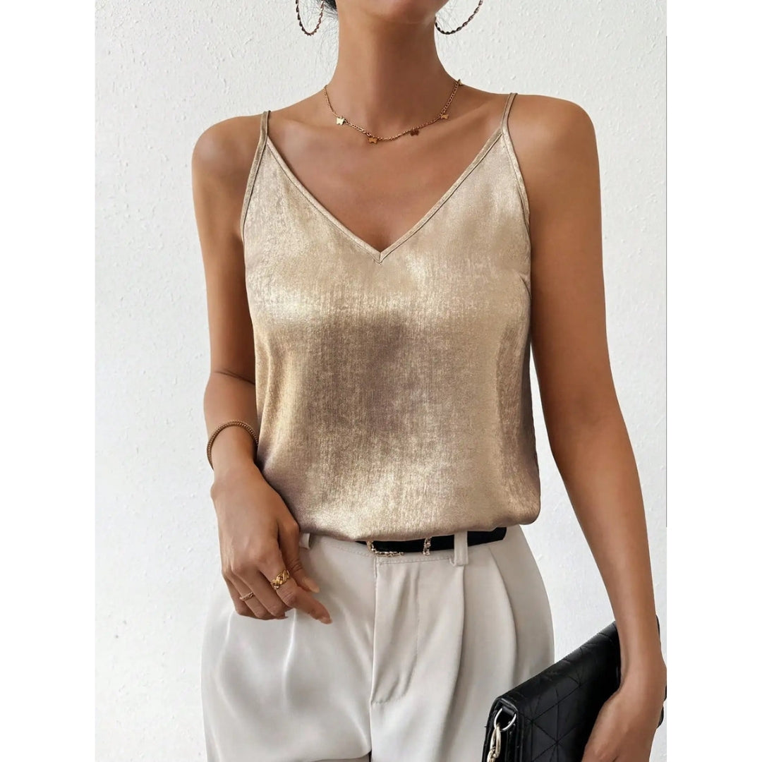 Szatén Cami Top – Elegáns V-nyakú felső spagettipánttal – Eloria