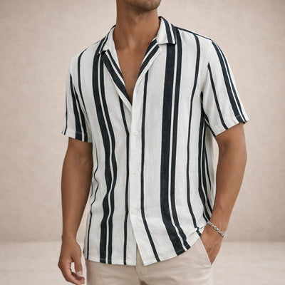 Heren Blouse - Gestreepte Linnen Look met Lange Mouwen - Nordvik