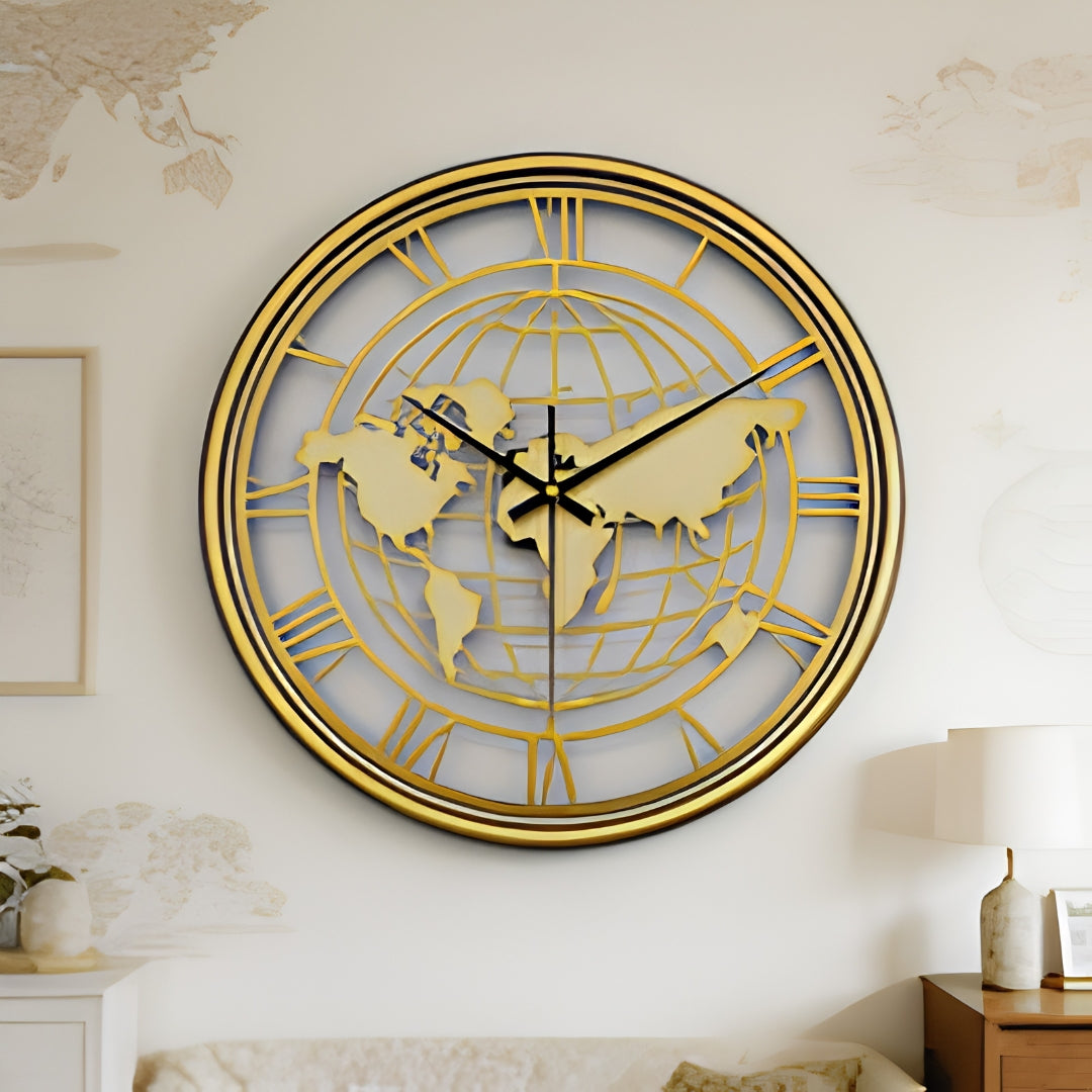 MYHOME® - Wereldkaart Wandklok Met Romeinse Cijfers