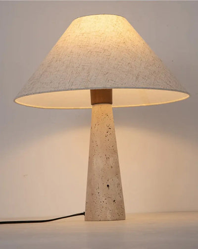Lampe de table Japandi en travertin - abat-jour en lin