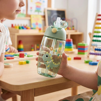 Waterfles met Cartoon Dinosaurus en Rietje