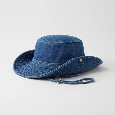Denim Hoed Met Brede Rand