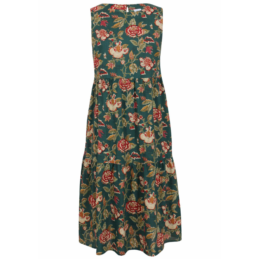 Midi Jurk - Mouwloze Bloemenjurk met Zakken - Fleurina