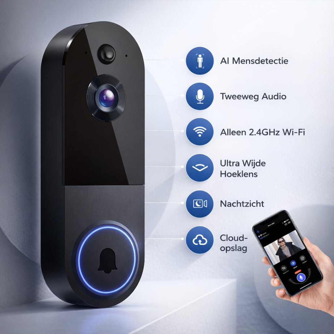 Deurbel Camera - Slimme Wifi Videodeurbel Met AI Detectie