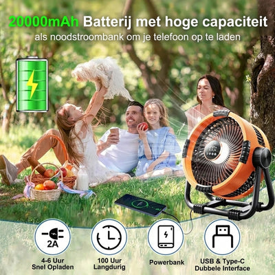 Campingventilator met 20.000 mAh Accu