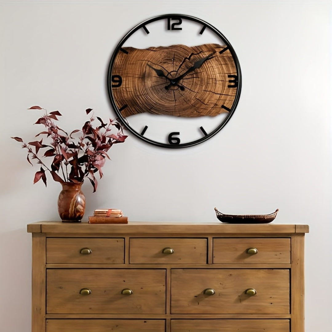 MYHOME® - Ronde Houten Wandklok met Uitgesneden Design