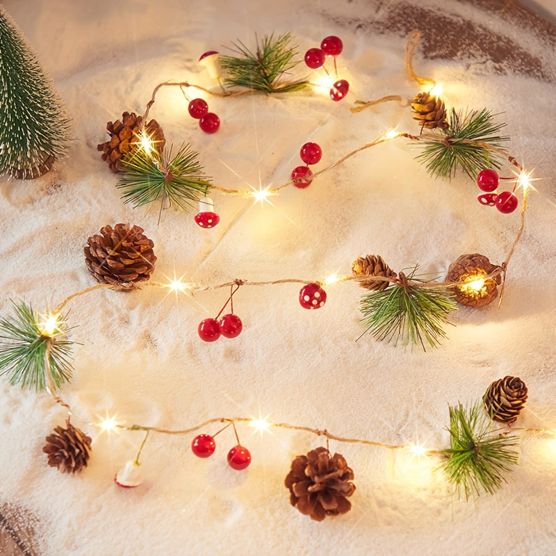 1 stuk, Kerstdecoratie Lichtsnoer, Groen Blad Dennennaald (Plastic Dennenoornet) Paddestoel Lichtdecoratie, Nieuwjaarsdecoratie, Geen Batterij (199.95 cm 20 LED), Kantoordecoratie, Kamerdecoratie, Bruiloftdecoratie, Huis Muurdecoratie