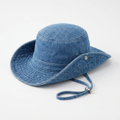 Denim Hoed Met Brede Rand
