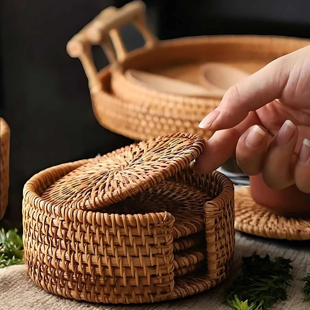 Onderzetters - Bamboe Onderzetter Set met Houder - NatureNest
