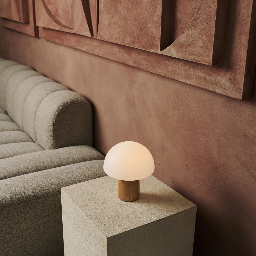 Pilz Lampe - Kabellose Holz-Tischlampe mit Touch-Bedienung