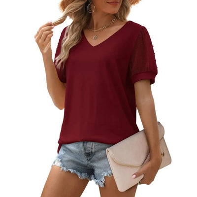 Casual V-Hals Top met Losse Pasvorm - Lunarelle