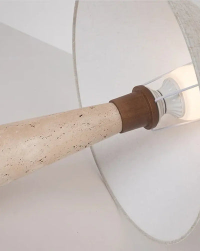 Lampe de table Japandi en travertin - abat-jour en lin
