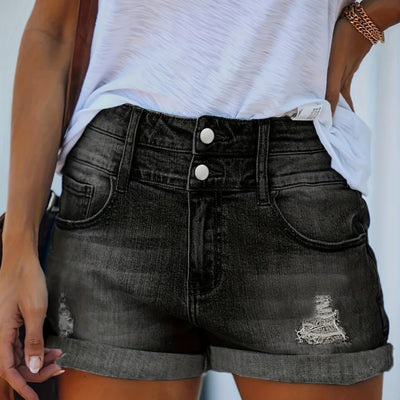 High Waist Denim Short voor Dames - Elvara