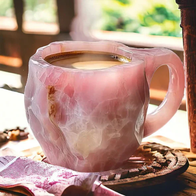 Koffiemokken met mineraal kristallen