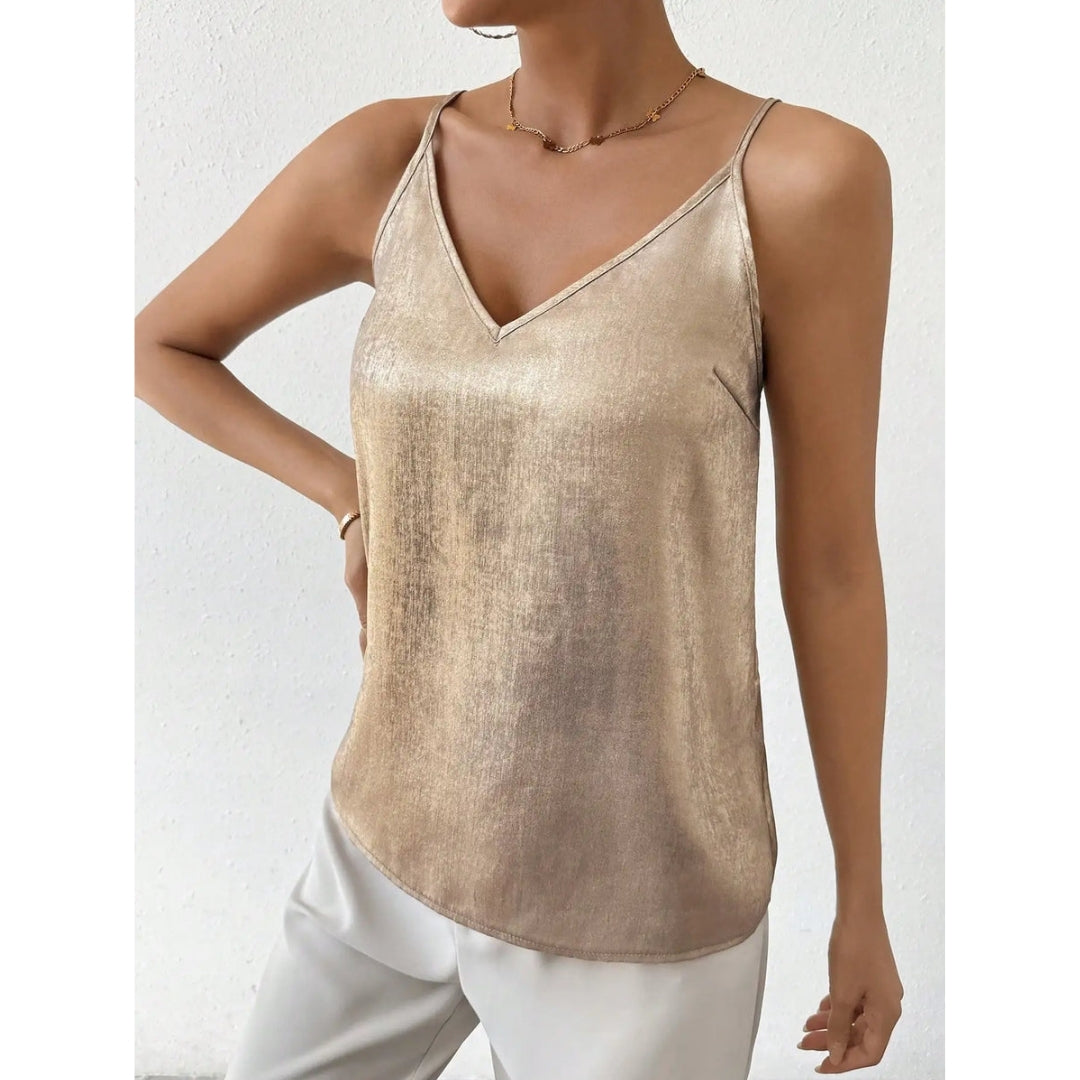 Szatén Cami Top – Elegáns V-nyakú felső spagettipánttal – Eloria