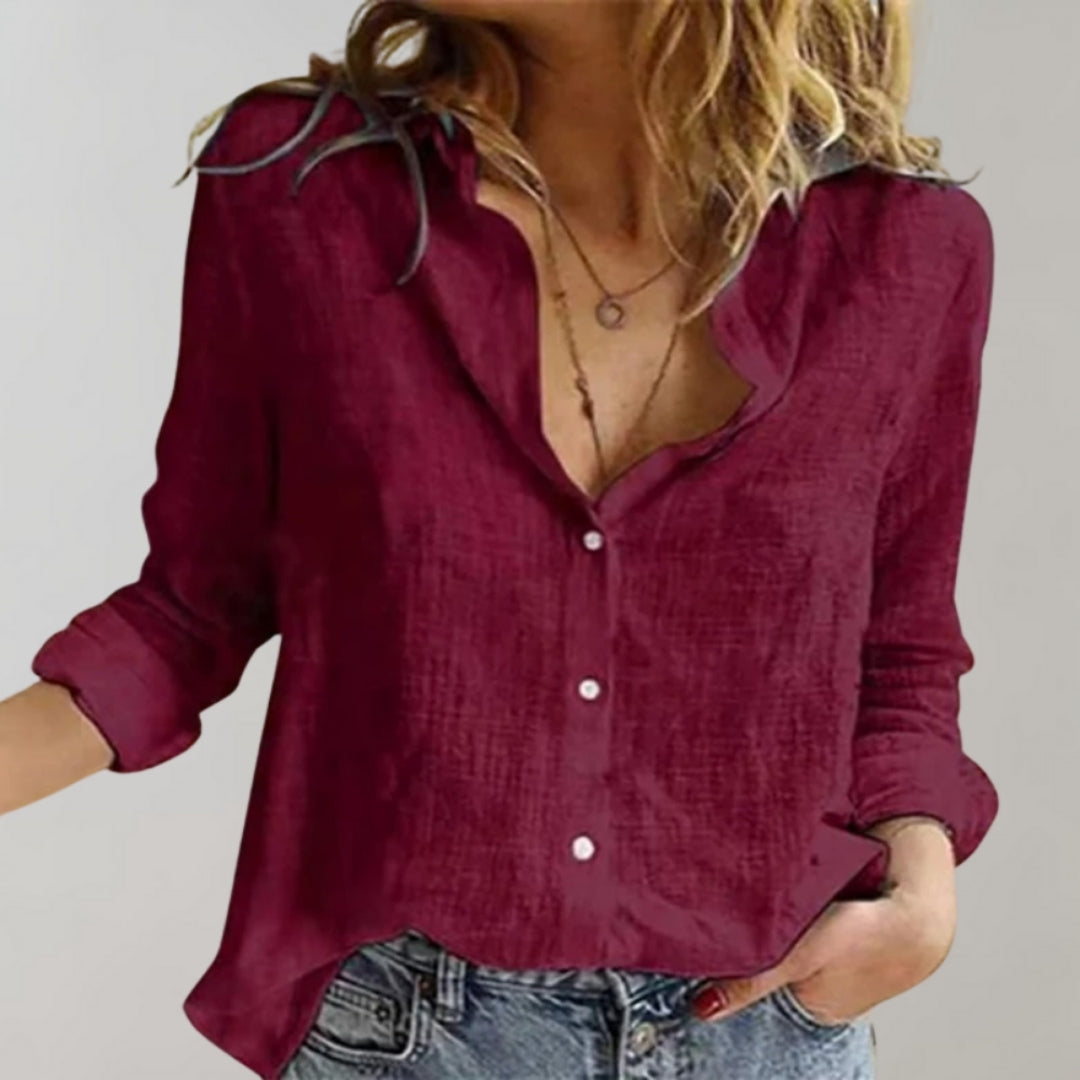 Linnen Blouse - Tijdloze Elegantie met Knoopsluiting - Alviera