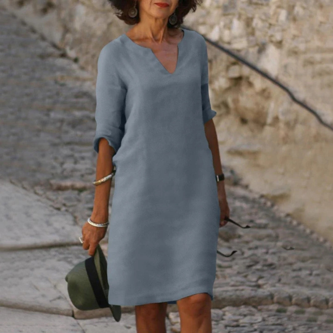 Zomerjurk - Losvallende Jurk met Elegante V-Hals - Elowen