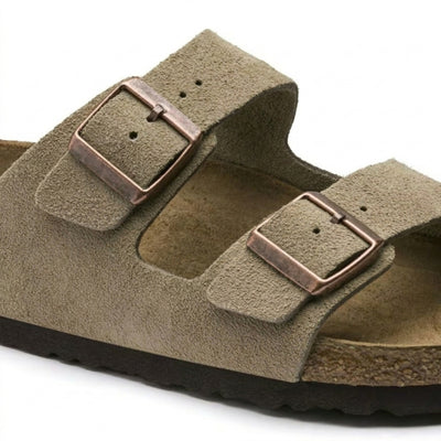 AMAZONE - Taupe Suède Casual Sandalen Met Anatomisch Voetbed