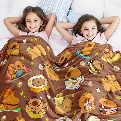 Capybara Deken - Zachte Fleece Deken met Cartoon Print - Cozybara