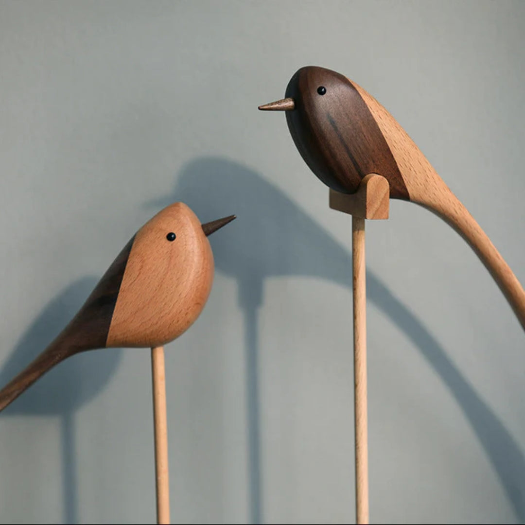 Woodora - Scandinavische Vogel Houtsculpturen (2 Stuks)