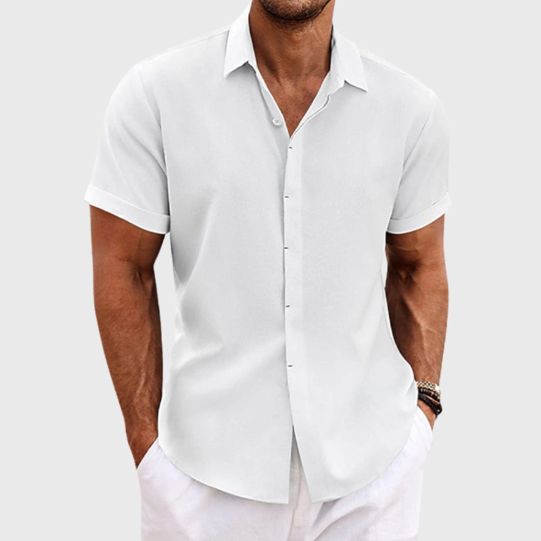 Linnen Blouse Voor Heren met Korte Mouwen