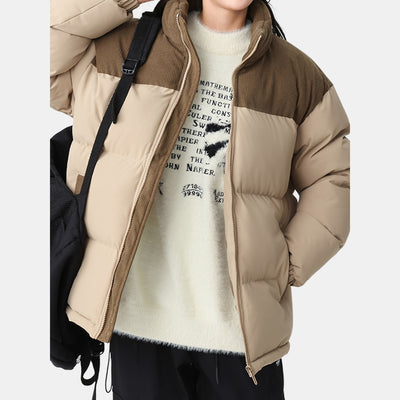 Beige Pufferjas met Corduroy Detail - Warme Regular Fit Herenjas - Ravento