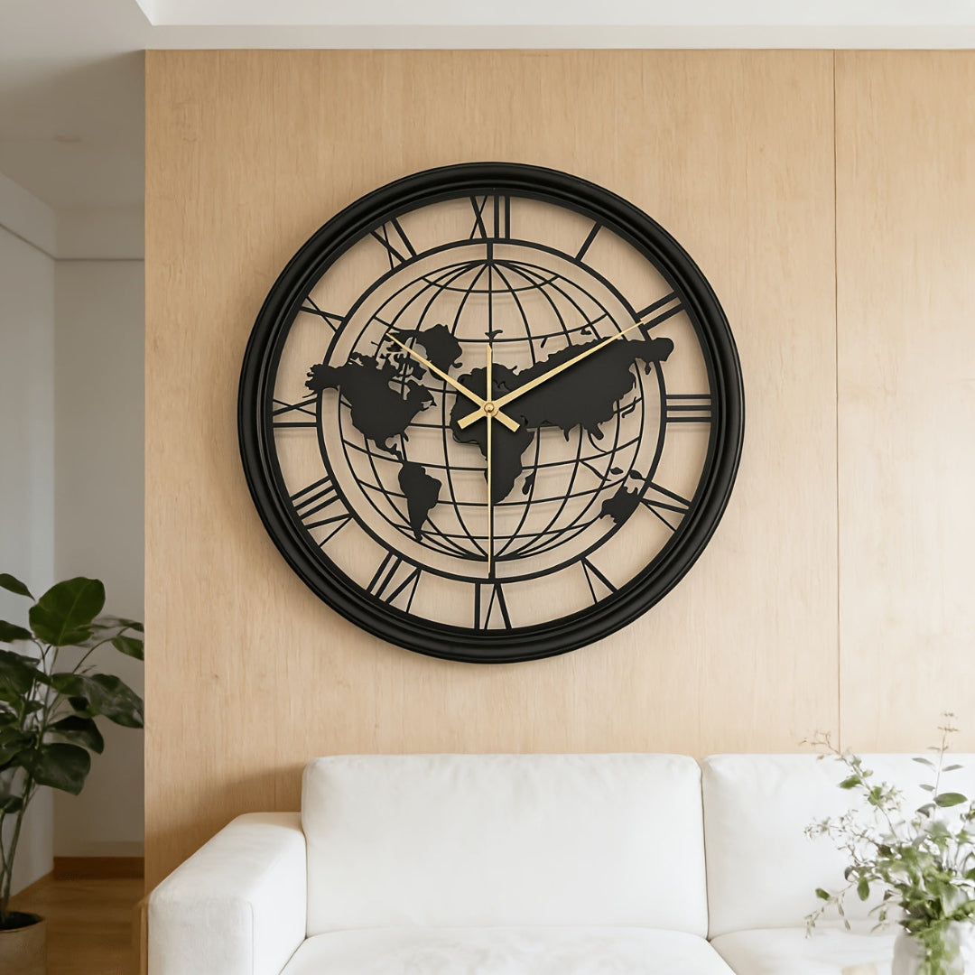MYHOME® - Wereldkaart Wandklok Met Romeinse Cijfers