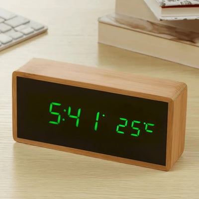Bamboe Wekker - Minimalistisch LED Design