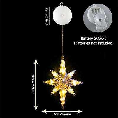 2 projecteurs d'étoiles à ventouse avec lumières à piles - Lampes suspendues pour plafond/mur/fenêtre avec lumière blanc chaud, décorations de chambre, de Noël et d'hiver en plastique (piles non incluses)