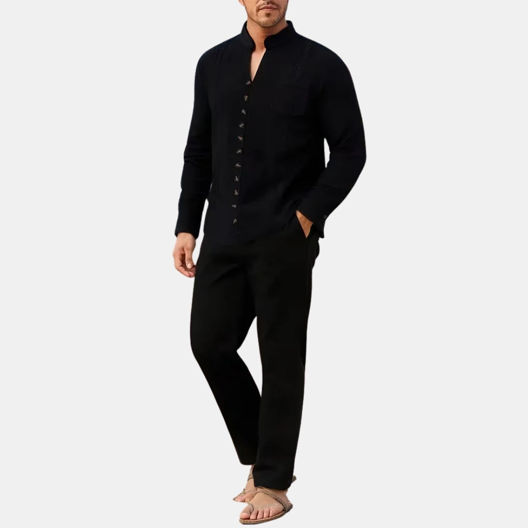 Tweedelige Heren Set met Mandarin Kraag - CoastalEase
