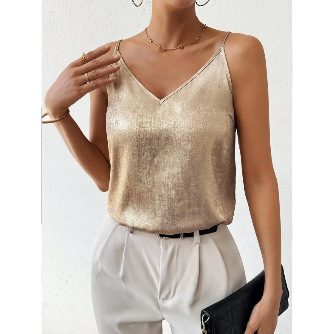 Szatén Cami Top – Elegáns V-nyakú felső spagettipánttal – Eloria