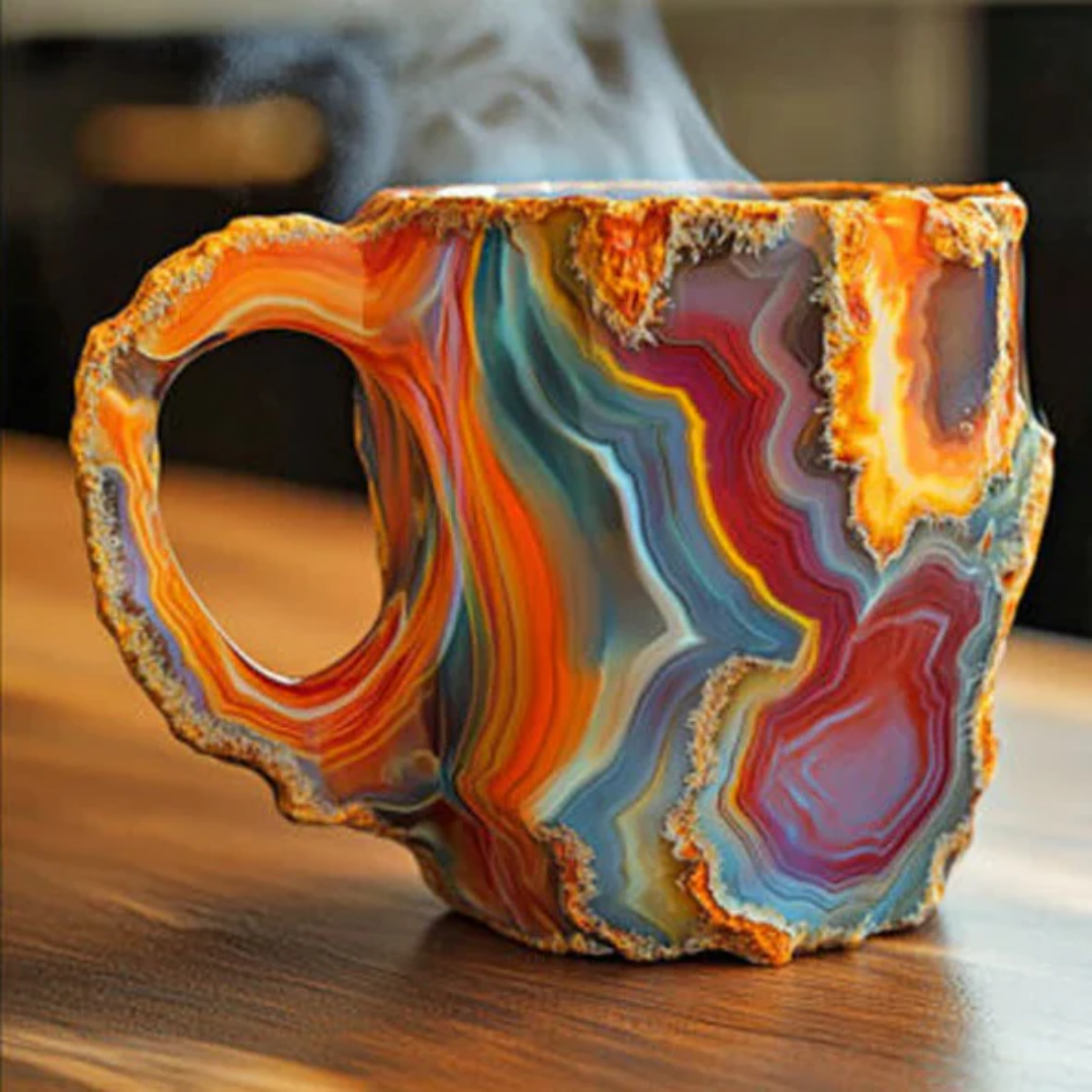 Koffiemokken met mineraal kristallen