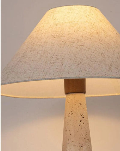 Lampe de table Japandi en travertin - abat-jour en lin