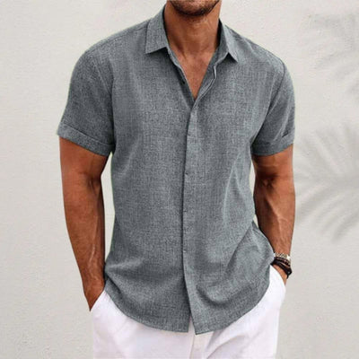 Linnen Blouse Voor Heren met Korte Mouwen
