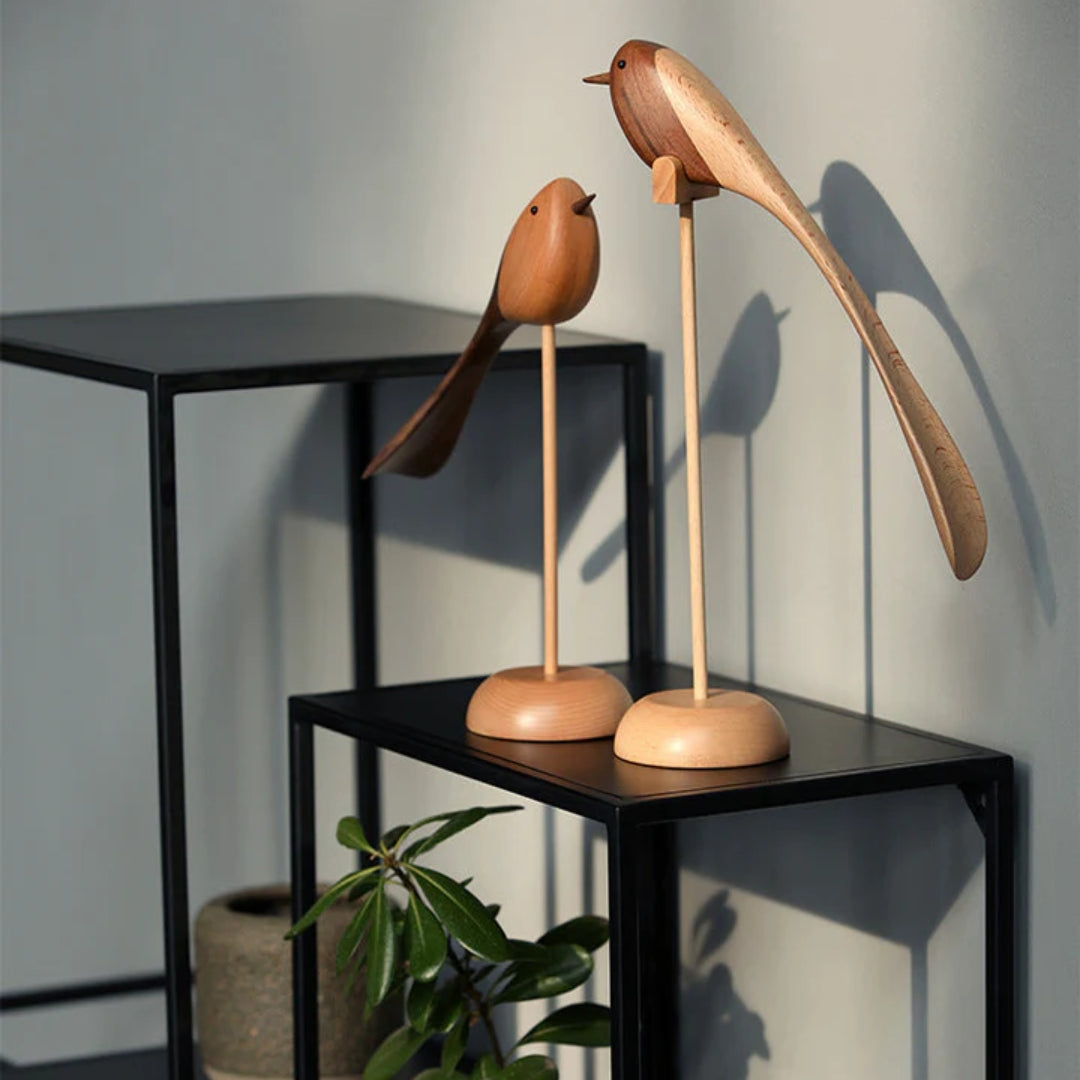 Woodora - Scandinavische Vogel Houtsculpturen (2 Stuks)