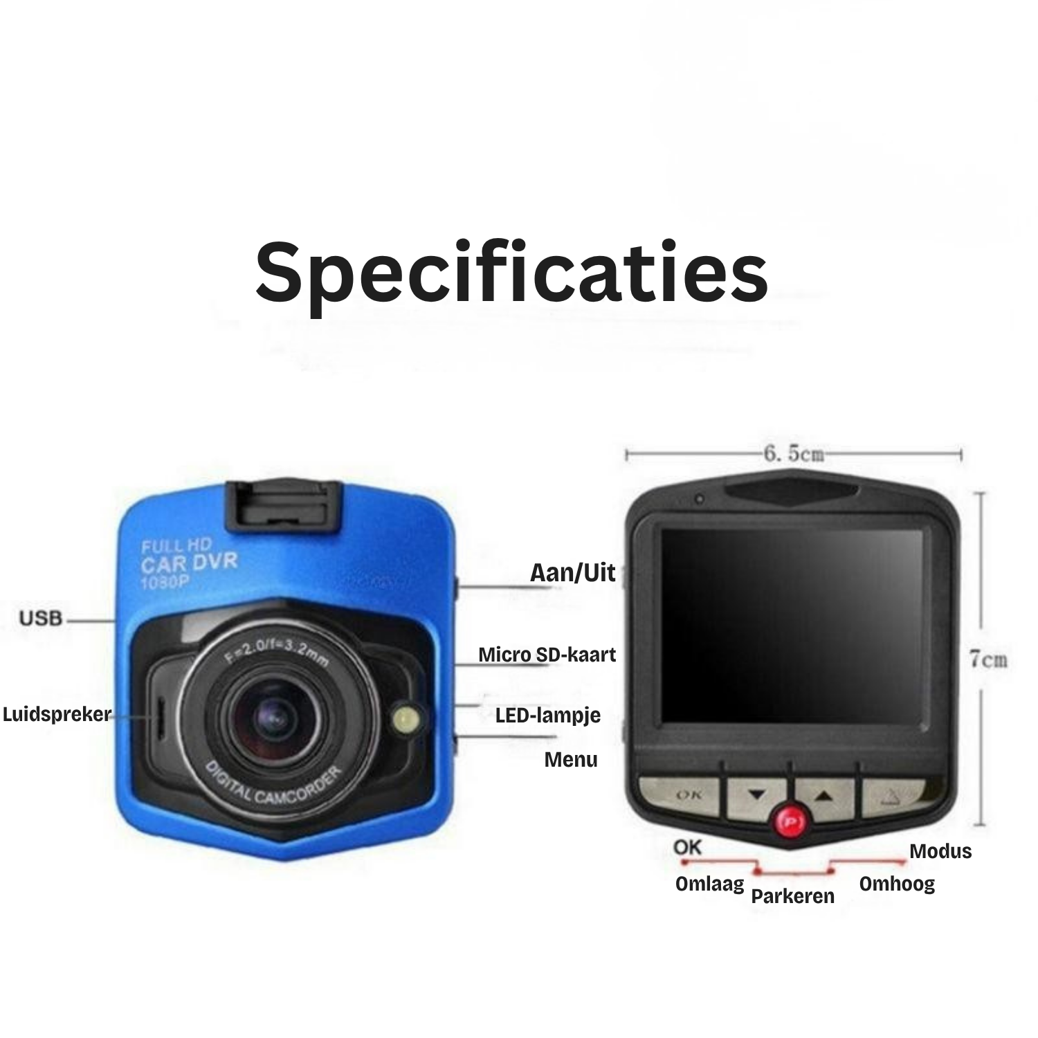 Dashcam - Full HD 1080P Opnames met 16GB Geheugenkaart - RoadVision