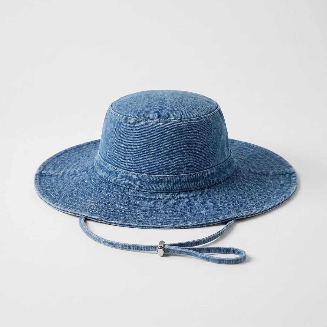 Denim Hoed Met Brede Rand