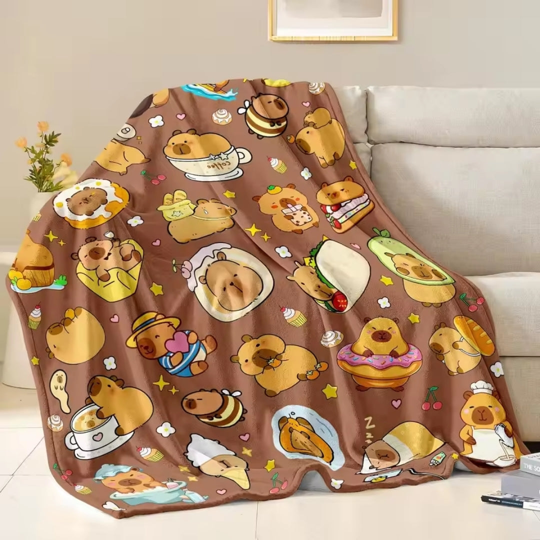 Capybara Deken - Zachte Fleece Deken met Cartoon Print - Cozybara
