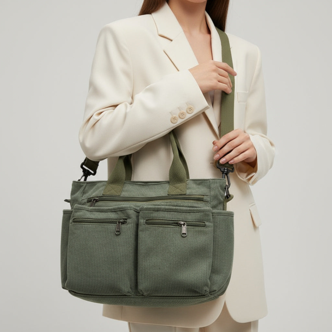Sac bandoulière Emily Tote - Sac en velours côtelé élégant
