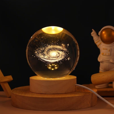 1 câble USB, 1 boule de cristal Lune/Ciel 3D, 1 base en bois, 1 veilleuse boule de cristal créative, 1 décoration de bureau, 1 cadeau de Noël