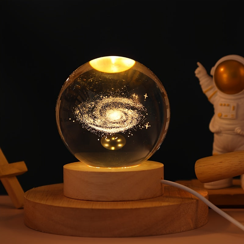 1 câble USB, 1 boule de cristal Lune/Ciel 3D, 1 base en bois, 1 veilleuse boule de cristal créative, 1 décoration de bureau, 1 cadeau de Noël