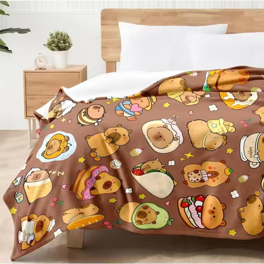 Capybara Deken - Zachte Fleece Deken met Cartoon Print - Cozybara