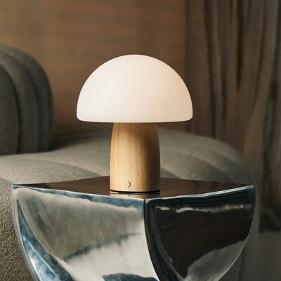 Mushroom Lamp - Draadloze Houten Tafellamp met Touchbediening