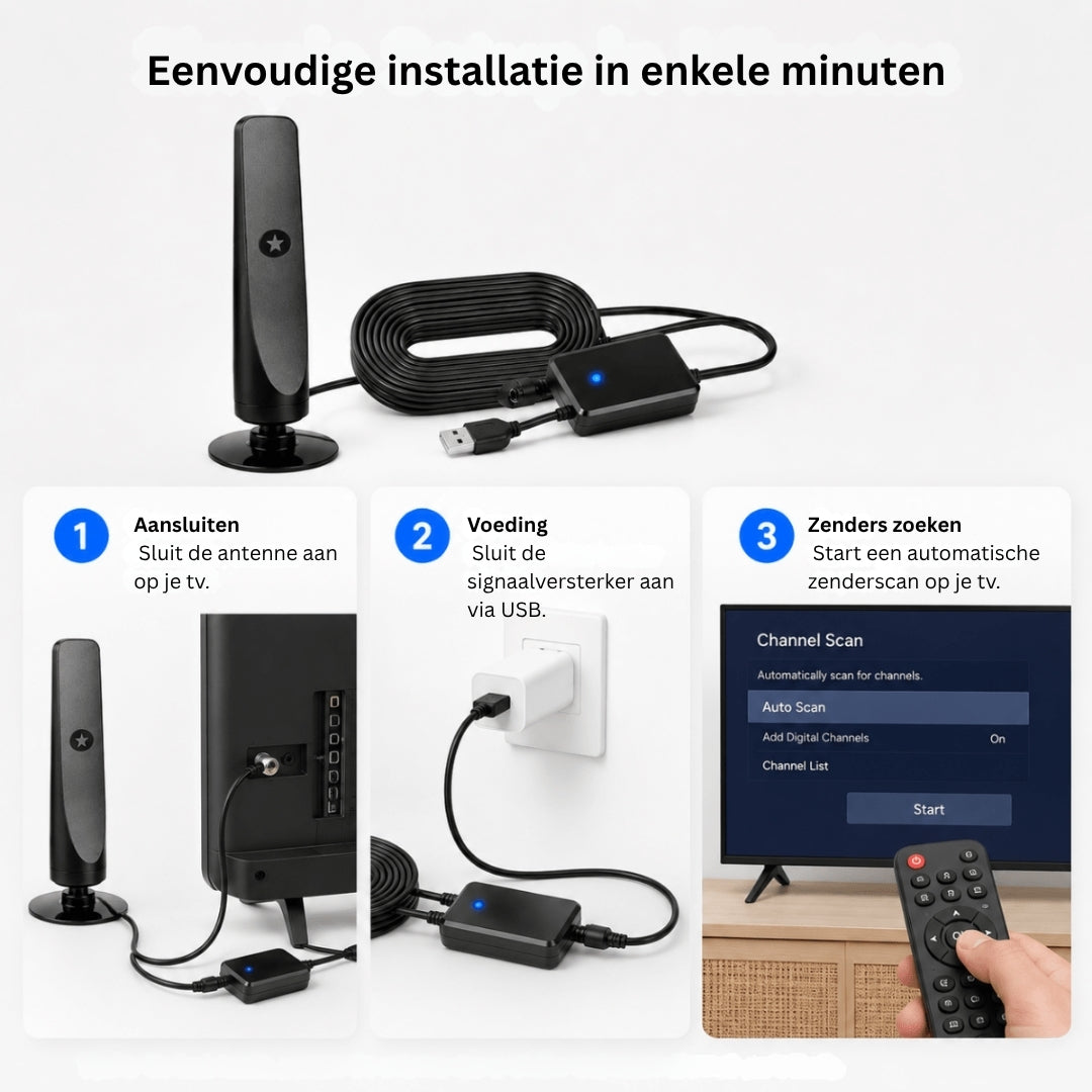 DVB-T2 HD Antenne - Met Versterker voor Haarscherpe Ontvangst