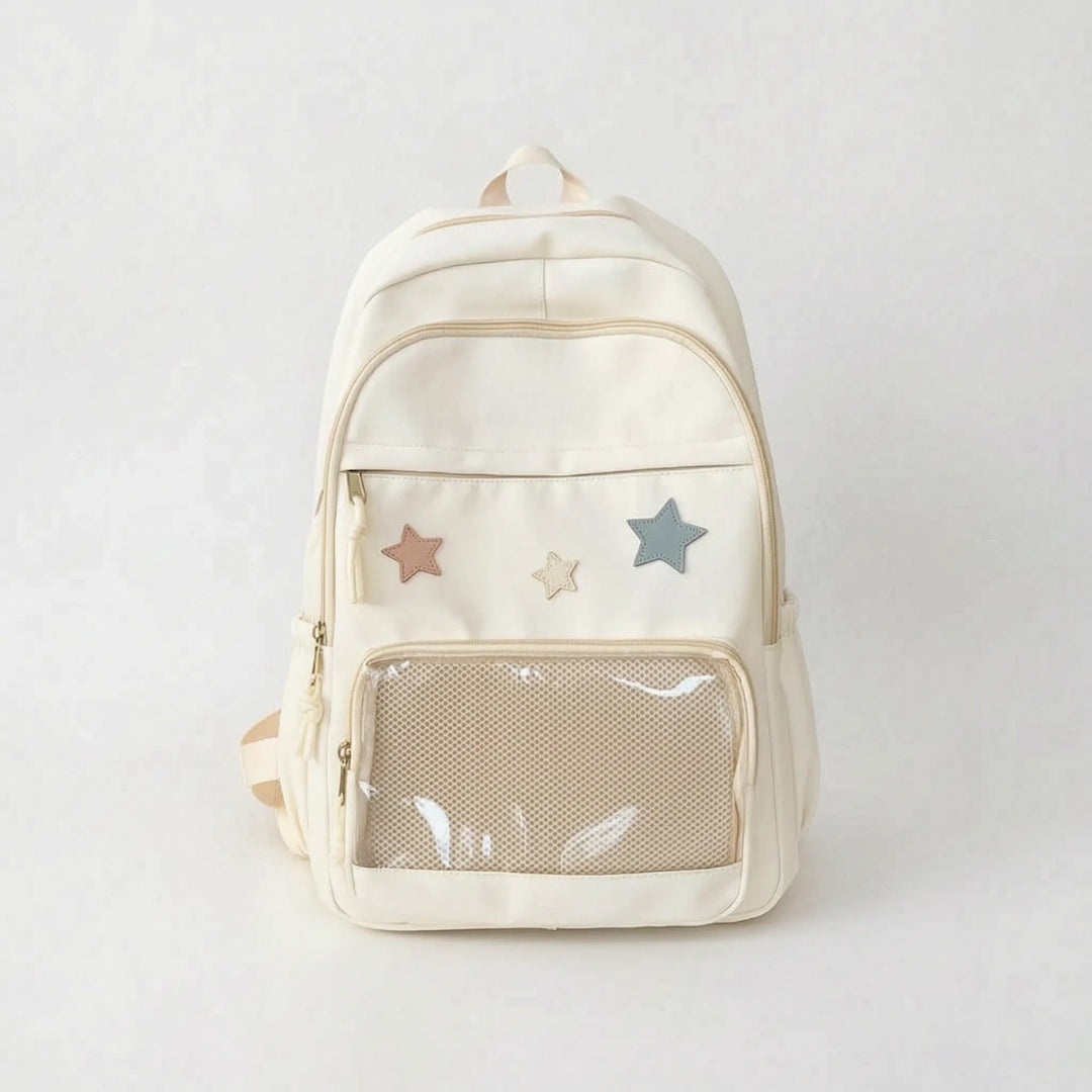 Schooltas Voor Meiden - Sterren Design met Transparant Voorvak