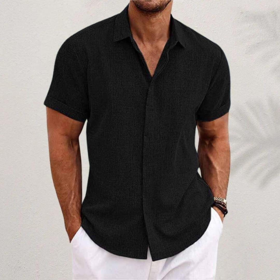 Linnen Blouse Voor Heren met Korte Mouwen